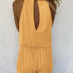 Levency Solid Sleeveless Open Back Romper New In