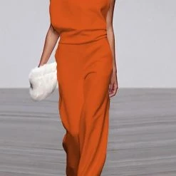 Levency New In Solid One Shoulder Swing Jumpsuits