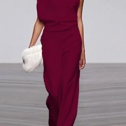 Levency New In Solid One Shoulder Swing Jumpsuits