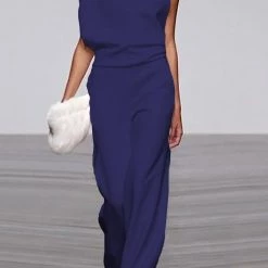 Levency New In Solid One Shoulder Swing Jumpsuits