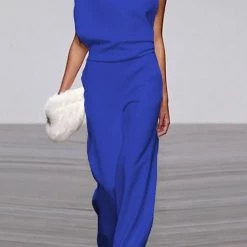 Levency New In Solid One Shoulder Swing Jumpsuits