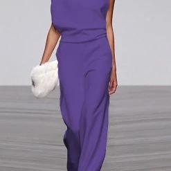 Levency New In Solid One Shoulder Swing Jumpsuits