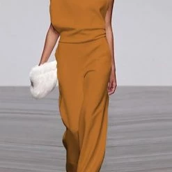 Levency New In Solid One Shoulder Swing Jumpsuits