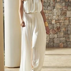 Levency New In Solid Sleeveless Wide Leg Swing Jumpsuits