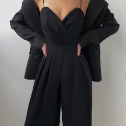Levency Minimalism Wide Leg Slip Jumpsuits
