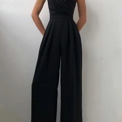 Levency Minimalism Wide Leg Slip Jumpsuits