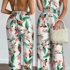 Levency Floral Print Backless Slit Slip Jumpsuits 10 Levency Floral Print Backless Slit Slip Jumpsuits