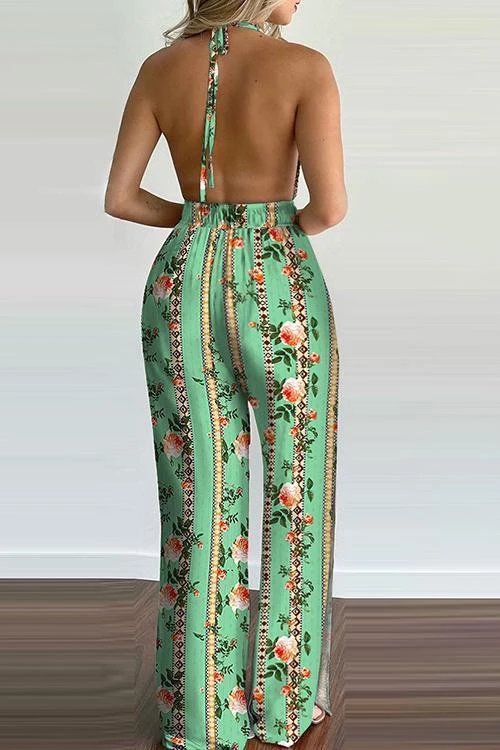 Levency Floral Print Backless Slit Slip Jumpsuits 6 Levency Floral Print Backless Slit Slip Jumpsuits