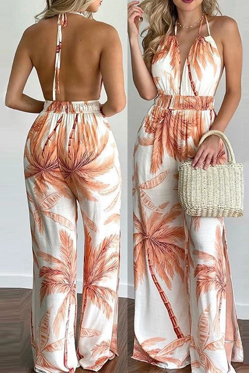 Levency Floral Print Backless Slit Slip Jumpsuits 2 Levency Floral Print Backless Slit Slip Jumpsuits