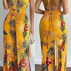 Levency Floral Print Backless Slit Slip Jumpsuits 9 Levency Floral Print Backless Slit Slip Jumpsuits