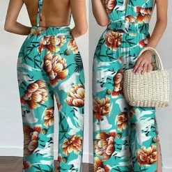 Levency Floral Print Backless Slit Slip Jumpsuits 11 Levency Floral Print Backless Slit Slip Jumpsuits