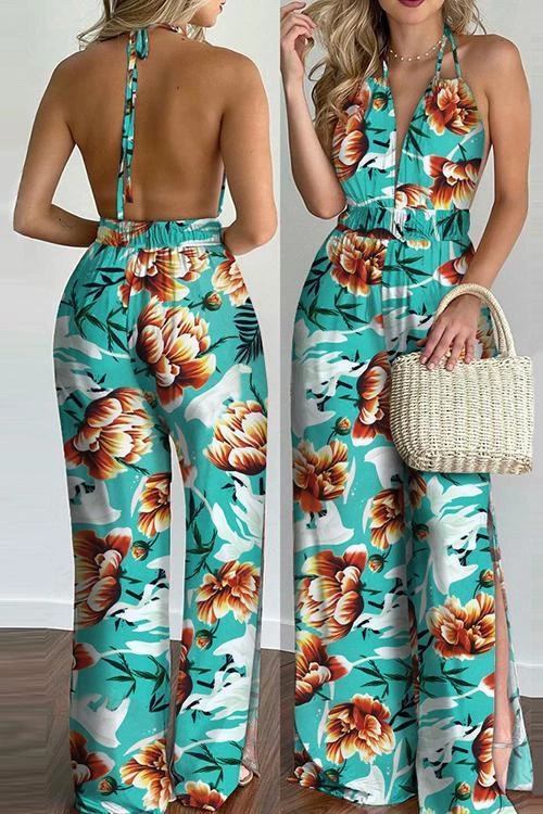 Levency Floral Print Backless Slit Slip Jumpsuits 5 Levency Floral Print Backless Slit Slip Jumpsuits