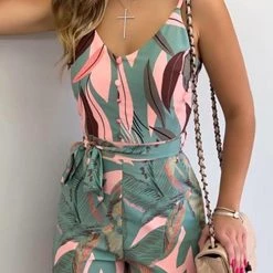 Levency Leaf Stripe Bleted Slip Romper