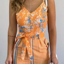 Levency Leaf Stripe Bleted Slip Romper