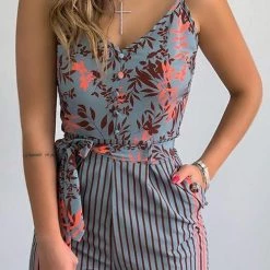 Levency Leaf Stripe Bleted Slip Romper