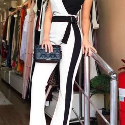 Levency Color Block Belted Slip Jumpsuits New In