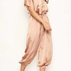 Levency New In Satin Button Short Sleeve Jumpsuits