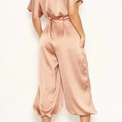 Levency New In Satin Button Short Sleeve Jumpsuits