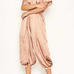 Levency New In Satin Button Short Sleeve Jumpsuits