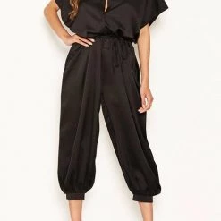 Levency New In Satin Button Short Sleeve Jumpsuits