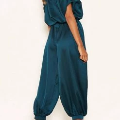 Levency New In Satin Button Short Sleeve Jumpsuits