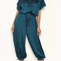 Levency New In Satin Button Short Sleeve Jumpsuits