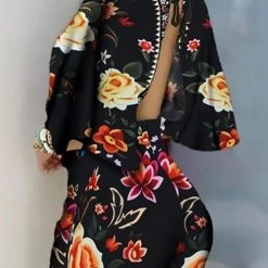 Levency Print V Neck Bat Romper