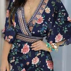 Levency Print V Neck Bat Romper