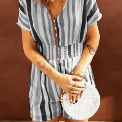 Levency New In Colorful Stripe Button Romper