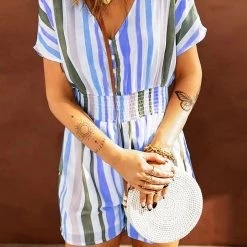 Levency New In Colorful Stripe Button Romper