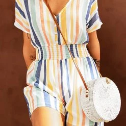 Levency New In Colorful Stripe Button Romper