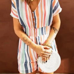 Levency New In Colorful Stripe Button Romper