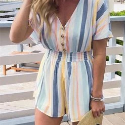 Levency New In Colorful Stripe Button Romper