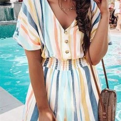 Levency New In Colorful Stripe Button Romper