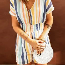Levency New In Colorful Stripe Button Romper