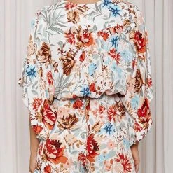 Levency Print V Neck Button Bat Romper