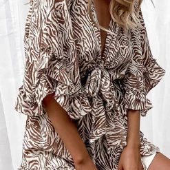 Levency New In Print Ruffles Knot Bat Romper