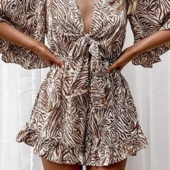 Levency New In Print Ruffles Knot Bat Romper