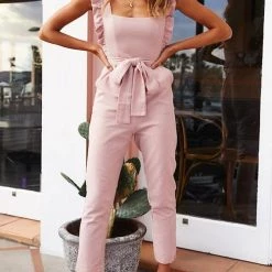 Levency New In Ruffles Sqaure Neck Bleted Jumpsuits