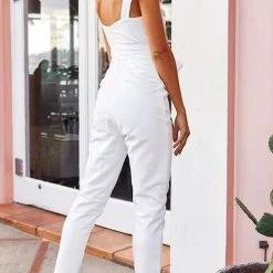 Levency New In Ruffles Sqaure Neck Bleted Jumpsuits
