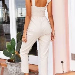 Levency New In Ruffles Sqaure Neck Bleted Jumpsuits
