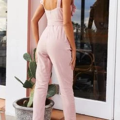 Levency New In Ruffles Sqaure Neck Bleted Jumpsuits