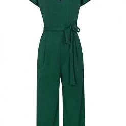 Levency New In Solid Pockets V Neck Belted Jumpsuits