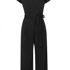 Levency New In Solid Pockets V Neck Belted Jumpsuits