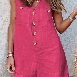 Levency New In Button V Neck Pockets Romper