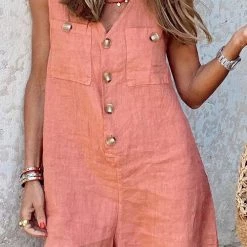 Levency New In Button V Neck Pockets Romper