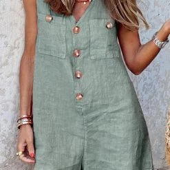 Levency New In Button V Neck Pockets Romper