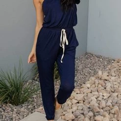Levency One Shoulder Drawstring Jumpsuits New In