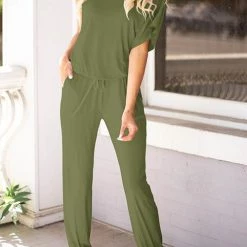Levency One Shoulder Drawstring Jumpsuits New In