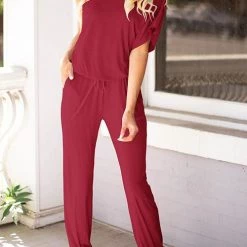 Levency One Shoulder Drawstring Jumpsuits New In